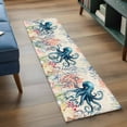 thumbnail image 4 of Sea Octopus Runner Rugs 2'x6', Vintage Watercolor Ocean Animals Corals Seaweed Newspaper Texture Low Pile Throw Entryway Rug Non-Slip Sturdy Edge Binding Carpet for Indoor Bedside Entrance Bedside, 4 of 9
