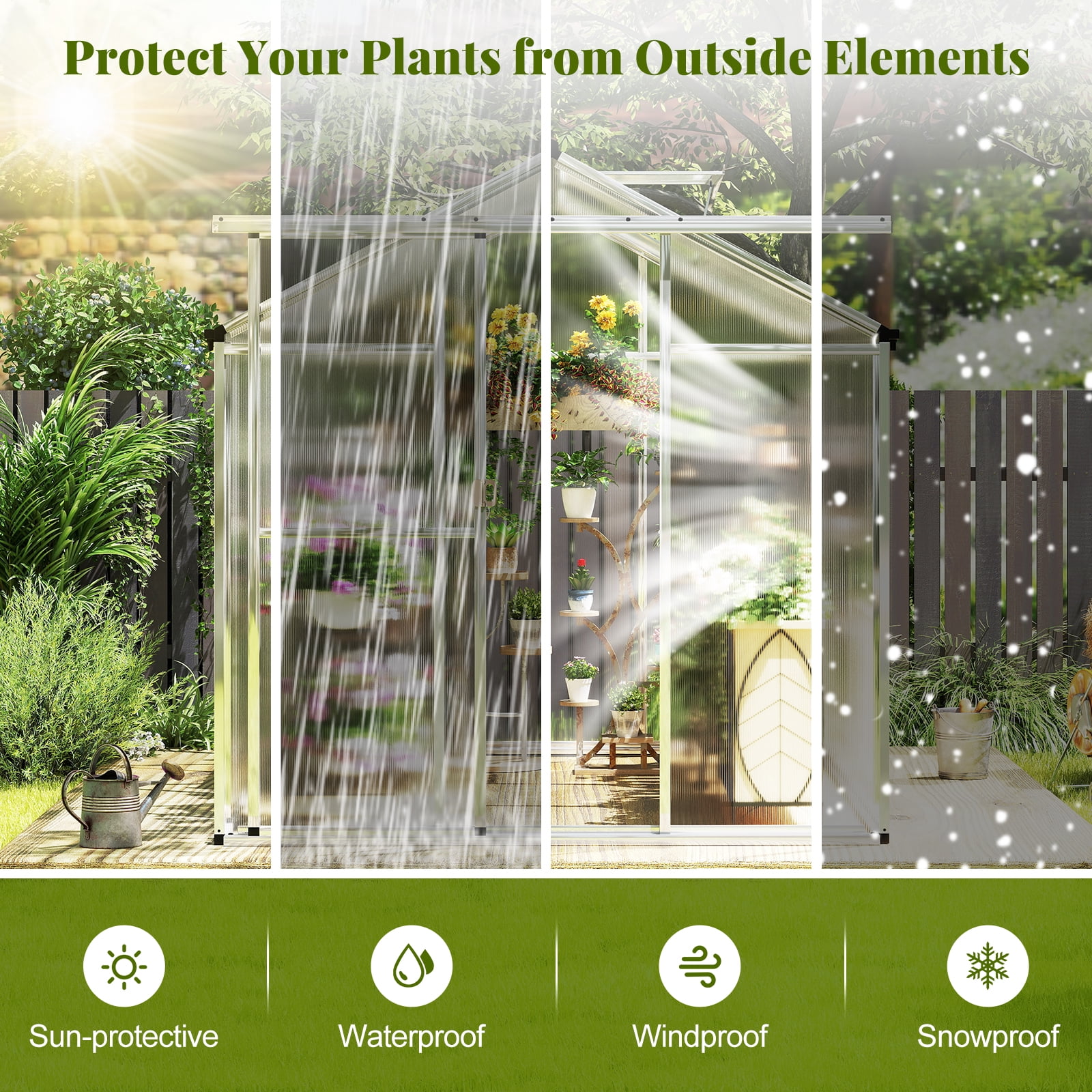 Gymax 6 x 6 FT Greenhouse for Outdoors Large Walk-in Green House w/ Rain Gutters