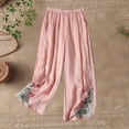 thumbnail image 2 of Idoravan pants for women wide leg comfy Women's Spring Summer Casual Fashion -Linen Embroidered Loose 9 10 Flare Pants, 2 of 4