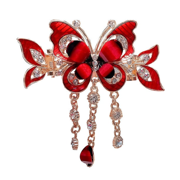 Pinza para el pelo con forma de mariposa y cadena de borlas, antideslizante, con brillantes diamantes de imitación, herramienta para peinar el cabello, accesorio para el cabello