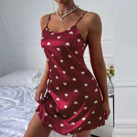 USSUMA 2024 Womens Lingeries Plus Size Lingerie for Women Sexy Womens Underwear Women Lingerie Silk Satin Polka Printed Temptation Underwear Sleepwear Camisole Nightdress Holiday Gift Finder Wine XXL