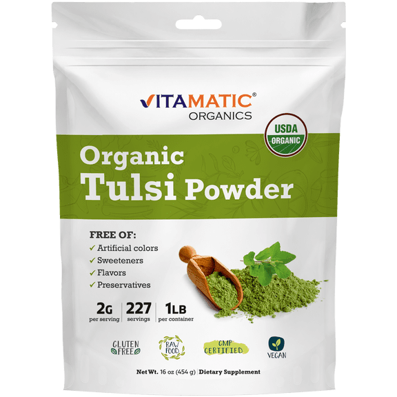 Vitamatic Certified USDA Organic Tulsi (Holy Basil) Powder 1 Pound (16 Ounce)