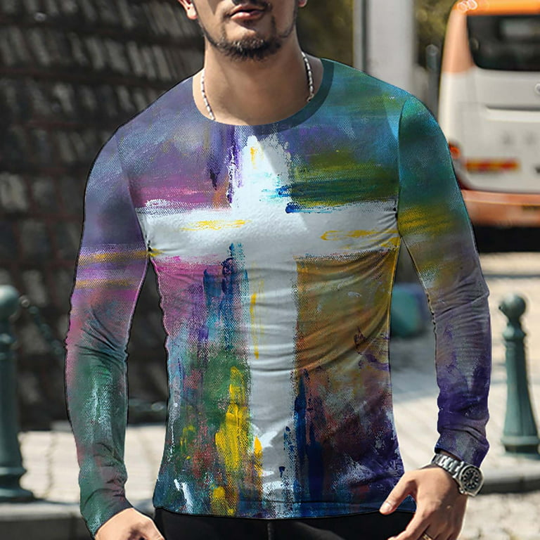 Ayolanni Men Fashion Casual Round Neck Pullover Printing Long