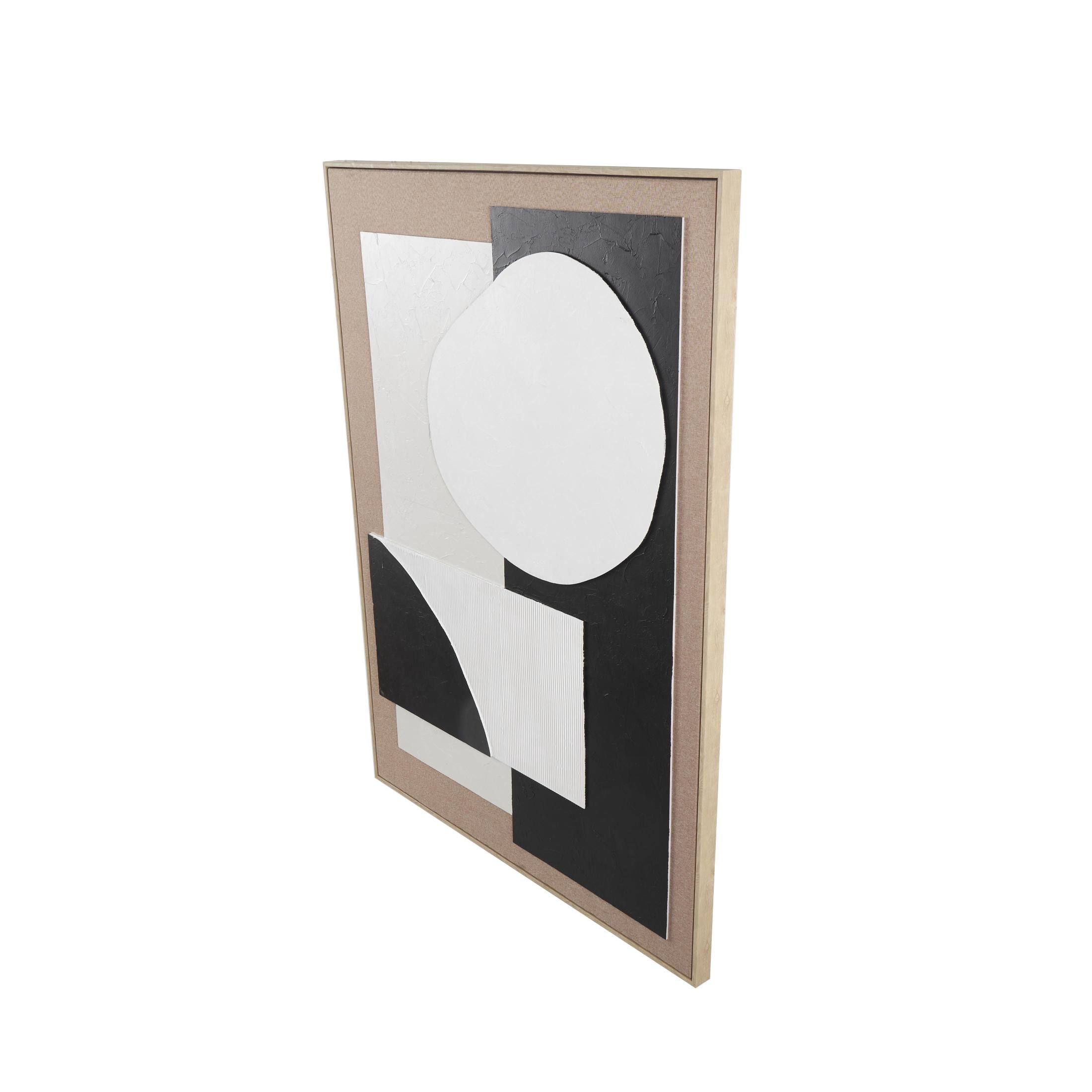 41" x 57" Textured Geometric Framed Wall Art with Abstract Black and White Shapes and Fabric Backing, by DecMode