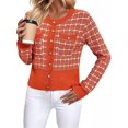 thumbnail image 3 of Blazer à Carreaux pour Femmes, Cardigan Décontracté Chic à Boutons, Col Rond, Manches Longues, Veste en Tricot Texturé Orange-Rouge TG, 3 of 9