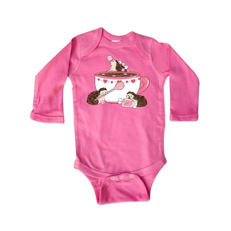 

Inktastic Pink Tea Cup with Cute Hedgehogs Gift Baby Boy or Baby Girl Long Sleeve Bodysuit