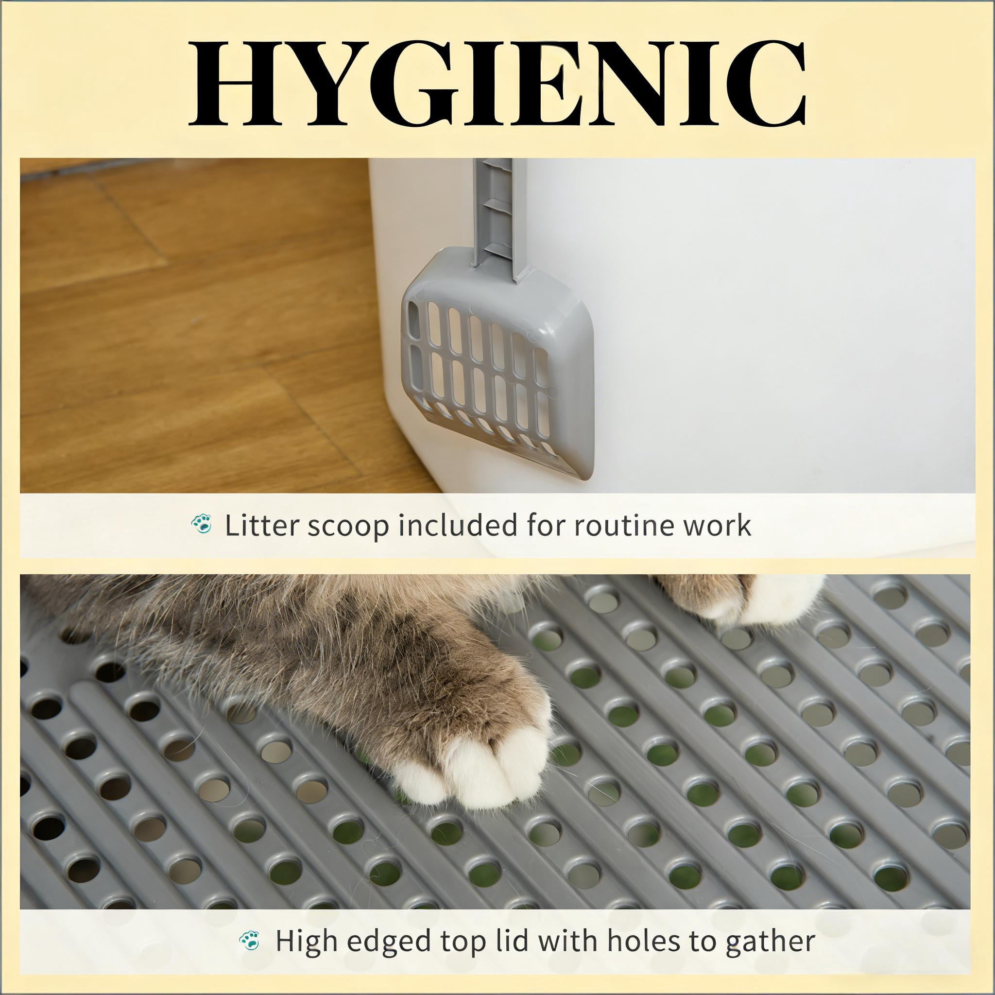 Enclosed Cat Litter Box with Front Entry & Top Exit, Ventilated PE Litter Box, with Scoop & Pull-out Tray, for Cats Under 10 lbs