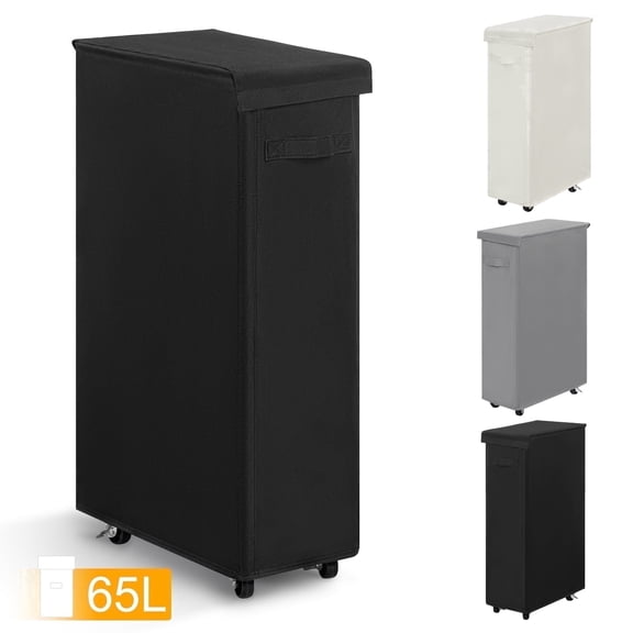 BGTREND 28'' Tall & Slim Laundry Hamper with Lid and Wheels Narrow Laundry Basket Collapsible Dirty Clothes Hamper Portable Laundry Storage Bin Oxford (65L, Black)
