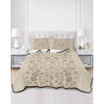 thumbnail image 2 of Quilt King Size Bedding Set, Japanese Reversible Summer Quilt 3 Pieces, Beige Farmhouse Retro Floral Leaf Pattern Lightweight Bedspreads Coverlets with 2 Pillow Shams for All Seasons, 2 of 5
