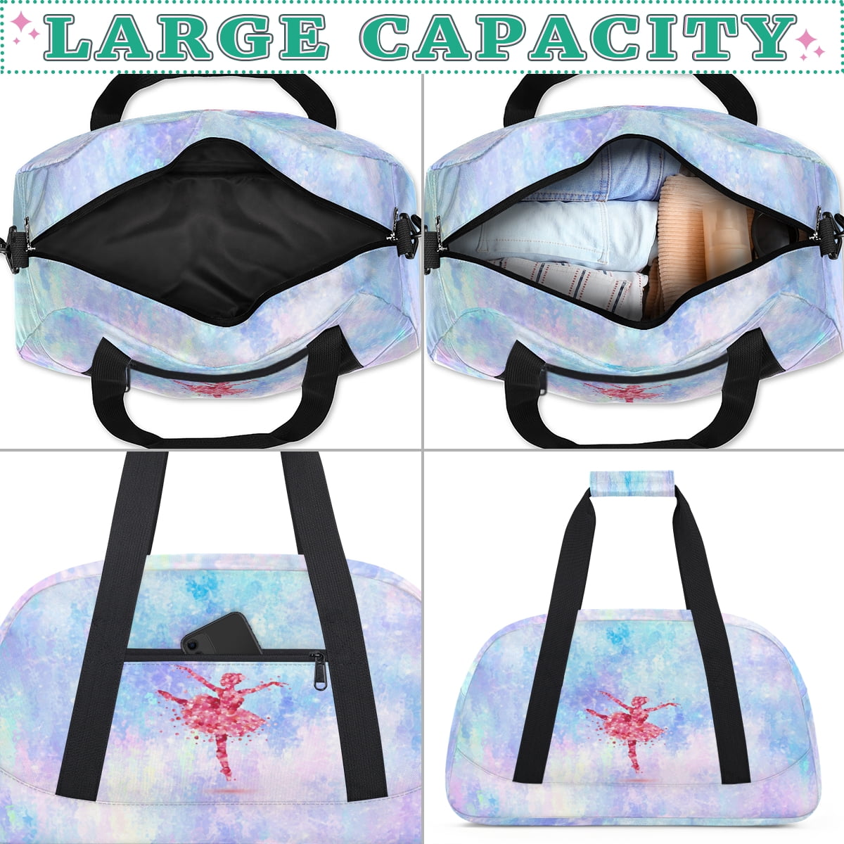 Qzjjjmy Dance Gymnastics Bag for Girls Kids Sports Duffle Bag Ballet Bag Travel Bag