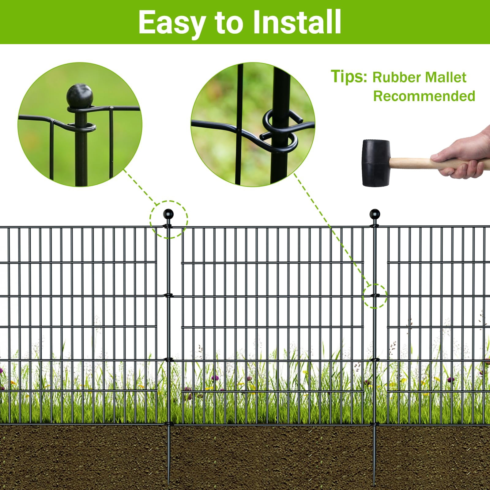 Decorative Garden Fence, No Dig Decorative Fence for Outdoor,Yard, Patio,32 in(H)  Animal Barrier Rustproof Metal Wire Panel,Temporary Dog Fence