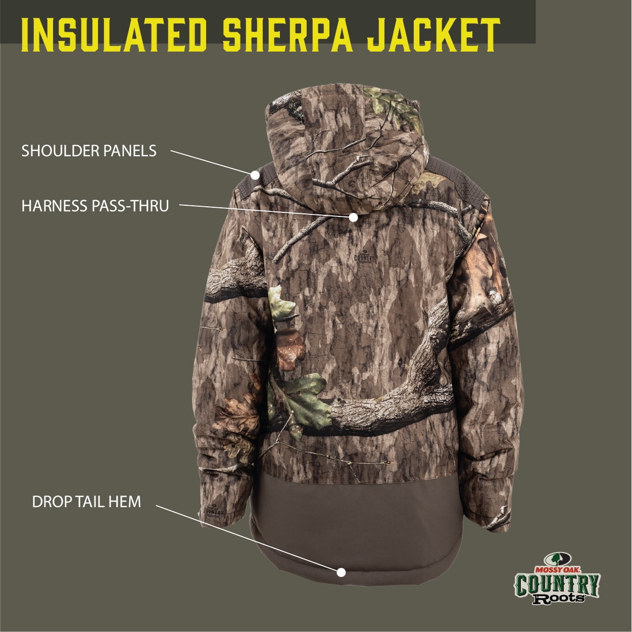Mossy Oak Elements Youth Hunting Jacket Sherpa Lined Waterproof, Mossy Oak Country Roots, Size 2X-Large