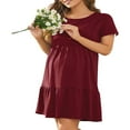 thumbnail image 3 of Robe de Grossesse Couleur Unie Manches Courtes Col Double Couche Robe d'Allaitement Chemise de Nuit de Maternité, 3 of 5