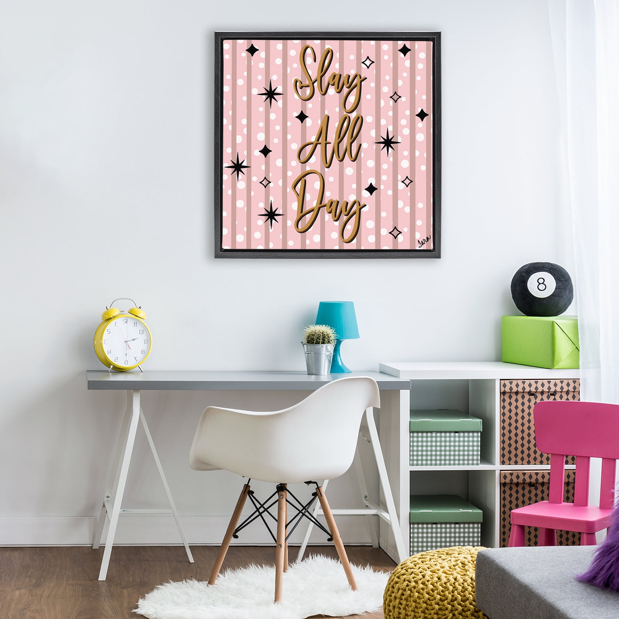Stupell Industries Slay All Day with Sparkle Pattern Black Framed Floater Canvas Wall Art, design by Tara Boone