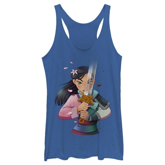 Women's Mulan Anime Reflection  Racerback Tank Top Royal Blue Heather Medium