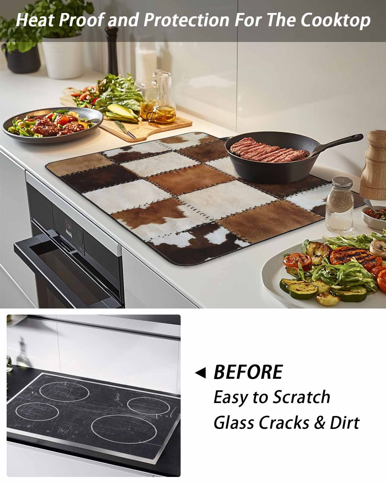 Stove Top Covers for Electric Stove, Abstract Cowhides Glass Stovetop Cover Protector, Brown Beige Animal Fur Texture Induction Cooktop Protector Oven Mat for Kitchen Countertop 24"x21"
