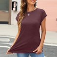 thumbnail image 3 of Womens Crewneck Cap Sleeve T Shirts Banded Bottom Top Loose Fit Short Sleeves Casual Basic Tops, 3 of 9
