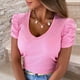 thumbnail image 2 of Tops Para Mujer, Blusas Casuales Elegantes, Camisas Erógenas A La Moda, Jersey Con Hilos Elásticos, Manga Farol, Cuello en V, Camiseta de Manga Corta, Top Odeerbi ODB156551, 2 of 6
