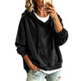 thumbnail image 5 of Women's Loose Fit Long Sleeve Hooded Velvet Knit Sweatshirt Top Soft Casual Pullover Streetwear Outfits | CSEONE,Black S, 5 of 9