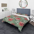 thumbnail image 1 of Designart Ensemble de Literie Traditionnelle 'fleurs Rouges en Fond Vert' - Housse de Couette et Impostures, 1 of 4
