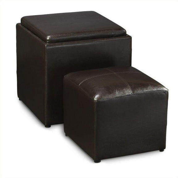 Pemberly Row Transitional Single Cube Ottoman in Espresso Faux Leather