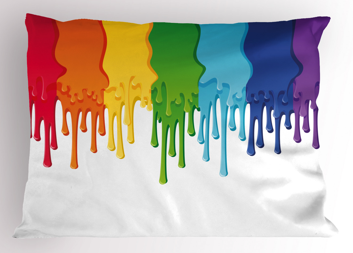 Abstract Pillow Sham Rainbow Colored Paint with Leaking Splattered