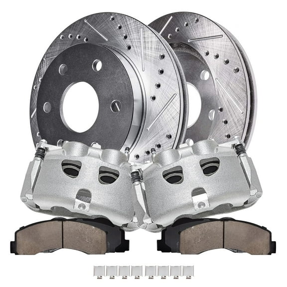 Detroit Axle - Front Brake Kit for 2010-2011 Ford F-150, 2010-2021 Expedition Lincoln Navigator Drilled Slotted Brake Rotors Brake Calipers w/Brackets Ceramic Brakes Pads Replacement