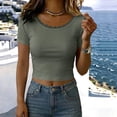 thumbnail image 4 of yillto Womens Ribbed Top Crop Short Sleeve Slim Shirts Lace Crewneck Casual Basic Tees Tshirts S-XXXL, 4 of 5