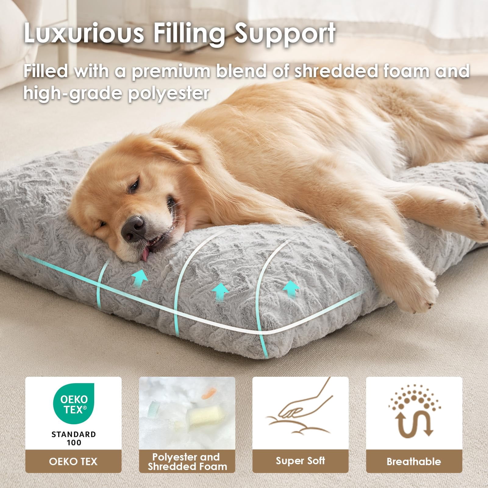 Washable Xl Dog Bed For Crate 41x27 Inch  Reversible Kennel Pad Extra Large Dogs Weight Up To 75 Lbs Plush And Comfy Pet Sleeping Mat Grey