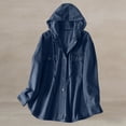 thumbnail image 2 of Admvng Womens Hooded Denim Shirt Jacket Long Sleeve Chest Pockets Button Solid Lightweight Jean Shacket Casual Fall Outerwear, 2 of 8