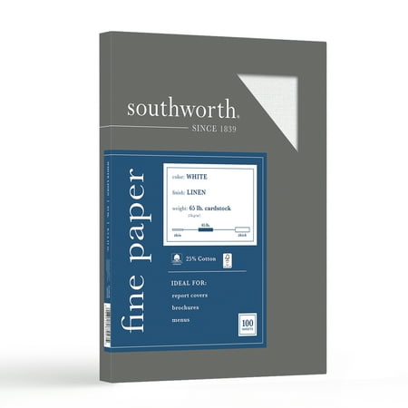 Southworth Linen Cardstock, White, 65 lb/176 Gsm, 50 Sheet Count