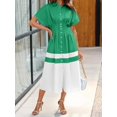 thumbnail image 4 of Women Shirt Dress Short Sleeve Button Down Corset Waist Midi Dress with Striped Hem, 4 of 6