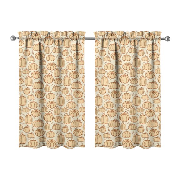 Fall Kitchen Curtains 39 Inch Short - 32Panel Set, Autumn Harvest Print, Rod Pocket Window Treatment for Thanksgiving, Farmhouse, Cafe, Living Room - Machine Washable