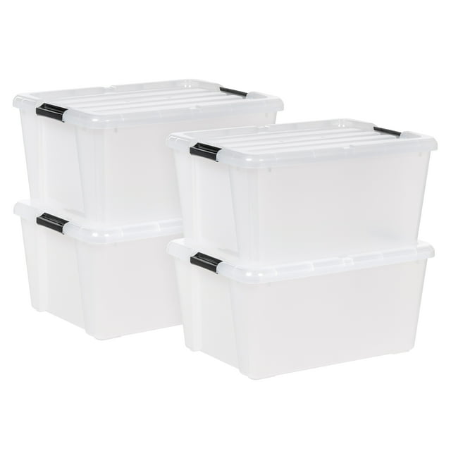 IRIS 42 L Plastic Storage Bins with Lids Clear Latching Stackable Totes, 4 Pack