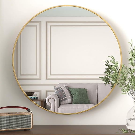 Dtwnek 36 Inch Gold Metal Frame Round Wall Mirror for Bathroom, Living Room