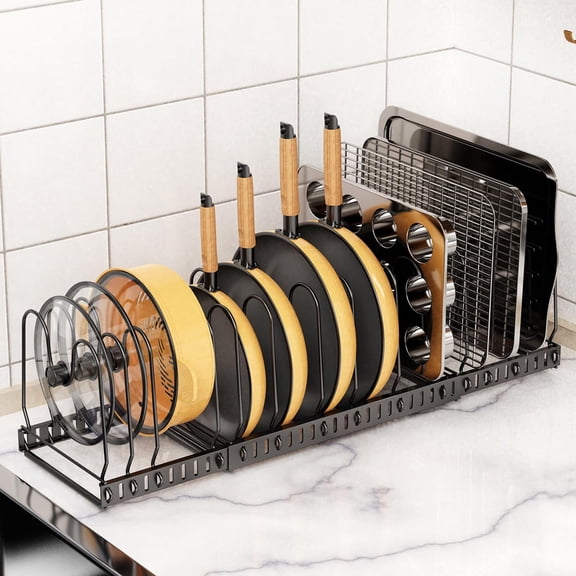 Pot And Pan Organizer Under Cabinet,Expandable Pans and Pots Organizer Rack Pot Lid Holder Shelf with 12 Different Size Dividers (12 Brackets-Black)