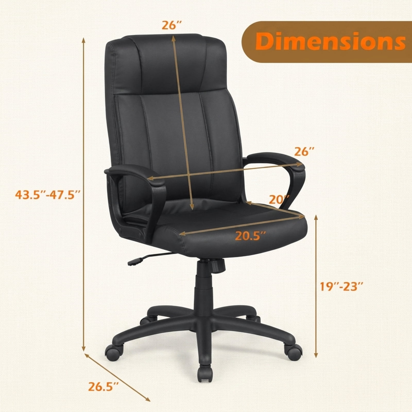 Furnibear Faux Leather Office Chair Computer Desk Chair with Rocking Function Padded Armrests Height Adjustable Swivel Seat and Casters, Black