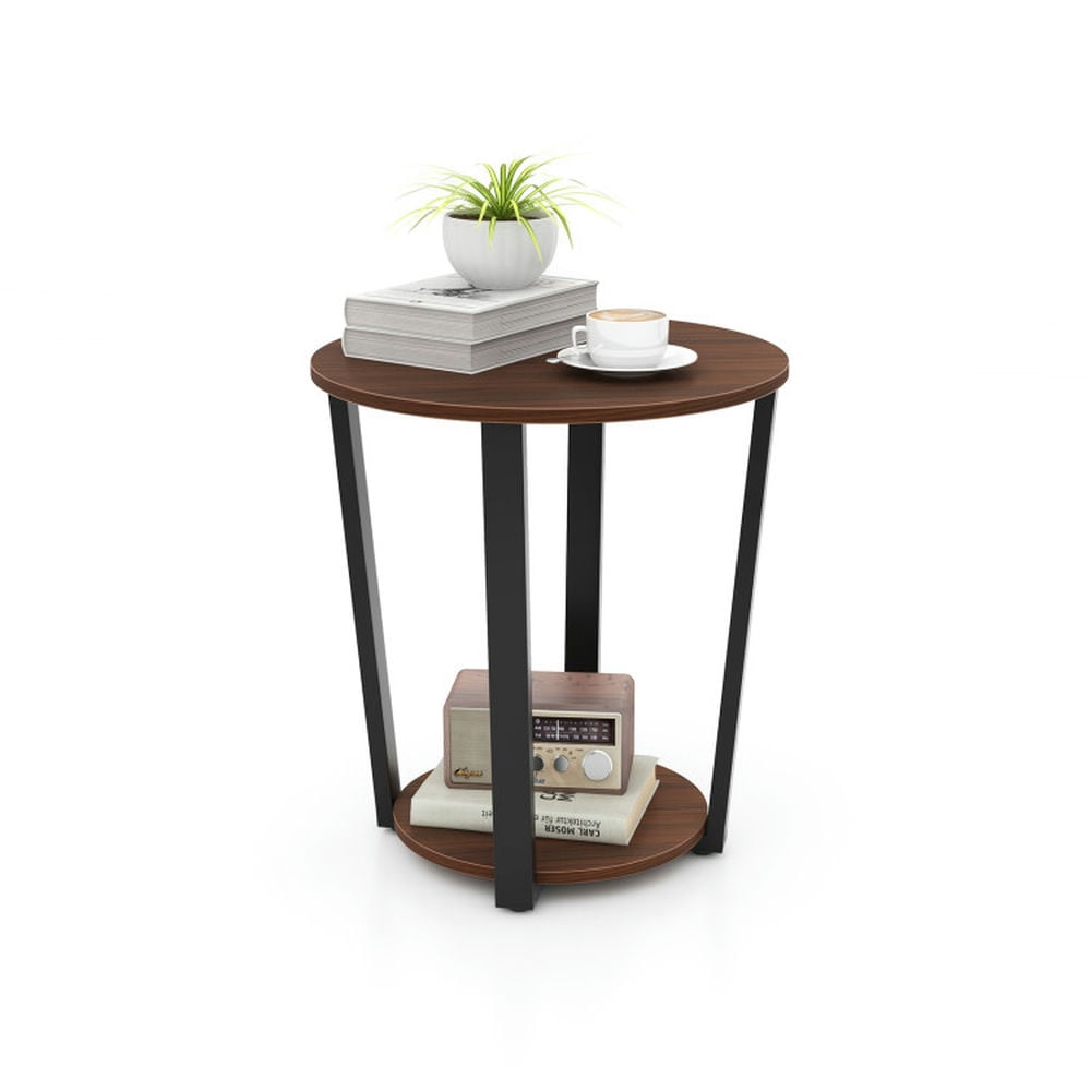Finihen End Table, Versatile Side Table, Round End Table with Open Shelf and Metal Frame, Sofa Side Table, Bed Side Table, for Living Room, Bedroom, Walnut Finihen End Table, Versatile Side Table, Round End Table with Open Shelf and Metal Frame, Sofa Side Table, Bed Side Table, for Living Room, Bedroom, Walnut