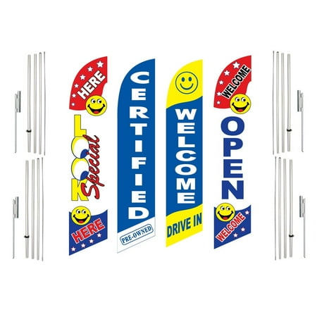 4 Swooper Flags With 4 Pole Kits Look Special Here Pre Owned Welcome Open