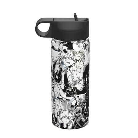 18 Oz Sports Water Bottle Vacuum Insulated, My Hero Academia Katsuki Bakugo Collage Stainless Steel Leak Proof Double wall for Sports Gym Travel