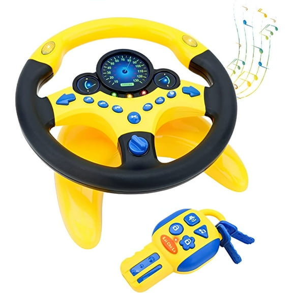 BESTSKY Kids Steering Wheel for Back Seat with Car Key Driving Toy with Light and Music Gifts for Children
