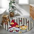thumbnail image 4 of Round Rugs 4 Ft, Gnomes Daisy Non Slip Area Rugs for Kitchen Bedroom Entryway, Retro Farmhouse Floral Black Buffalo Plaid Washable Carpet Runner Rug Floor Mats for Bedroom Home Decor, 4 of 9