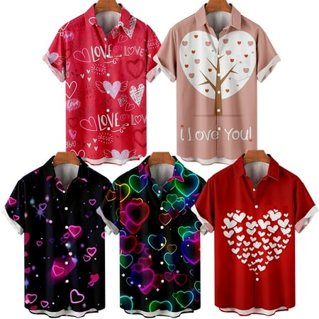 

MLFU Unisex Valentine s Day Button Up Hawaii Shirts Front-Pocket Relaxed-Fit Costume Regular & Big Man Sizes