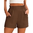 thumbnail image 2 of Linen Shorts for Women Casual Comfy Shorts Summer Trendy Mid Waisted Short with Pockets 2026 Brown, S, 2 of 6