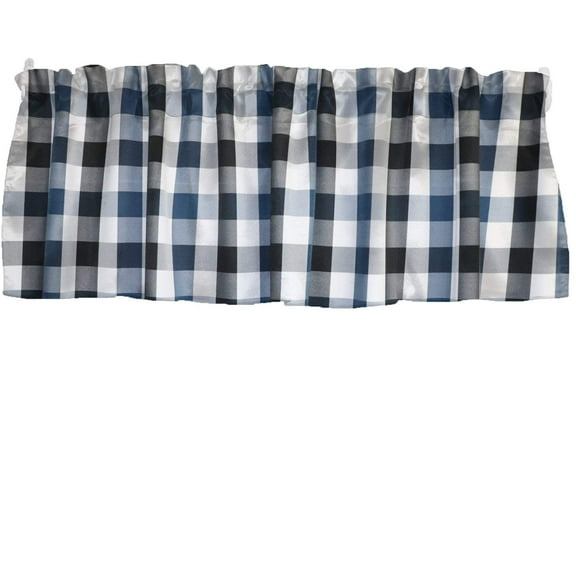 Poplin Buffalo Checkered Window Valance 58" Wide Black Navy and White