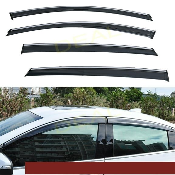 4Pcs Outside Mount Tape On/Clip On Type Smoke Tinted Sun/Rain Guard Vent Window Visors With Chrome Trim Compatible With 2016-2020 Malibu