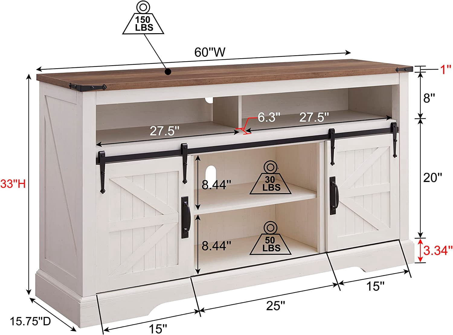 OKD Farmhouse TV Stand for TVs up to 70", Rustic Console Entertainment Center Television Table with Adjustable Shelf for liveing Room, Antique White