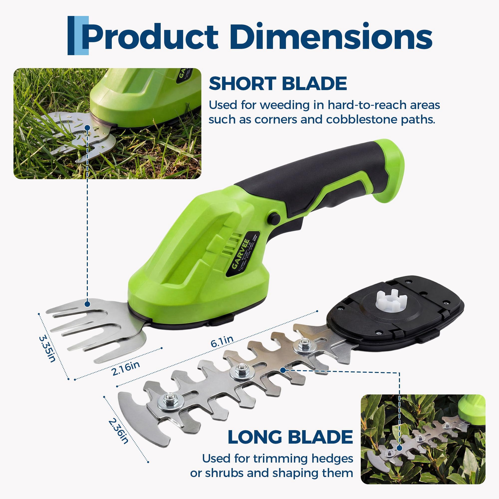 Cordless Grass Shears & Hedge Trimmer 2-in-1 – 7.2V Rechargeable Handheld Garden Trimmer with Type-C Charging, Lightweight Electric Grass Shear & Shrub Trimmer for Lawn, Yard & Garden