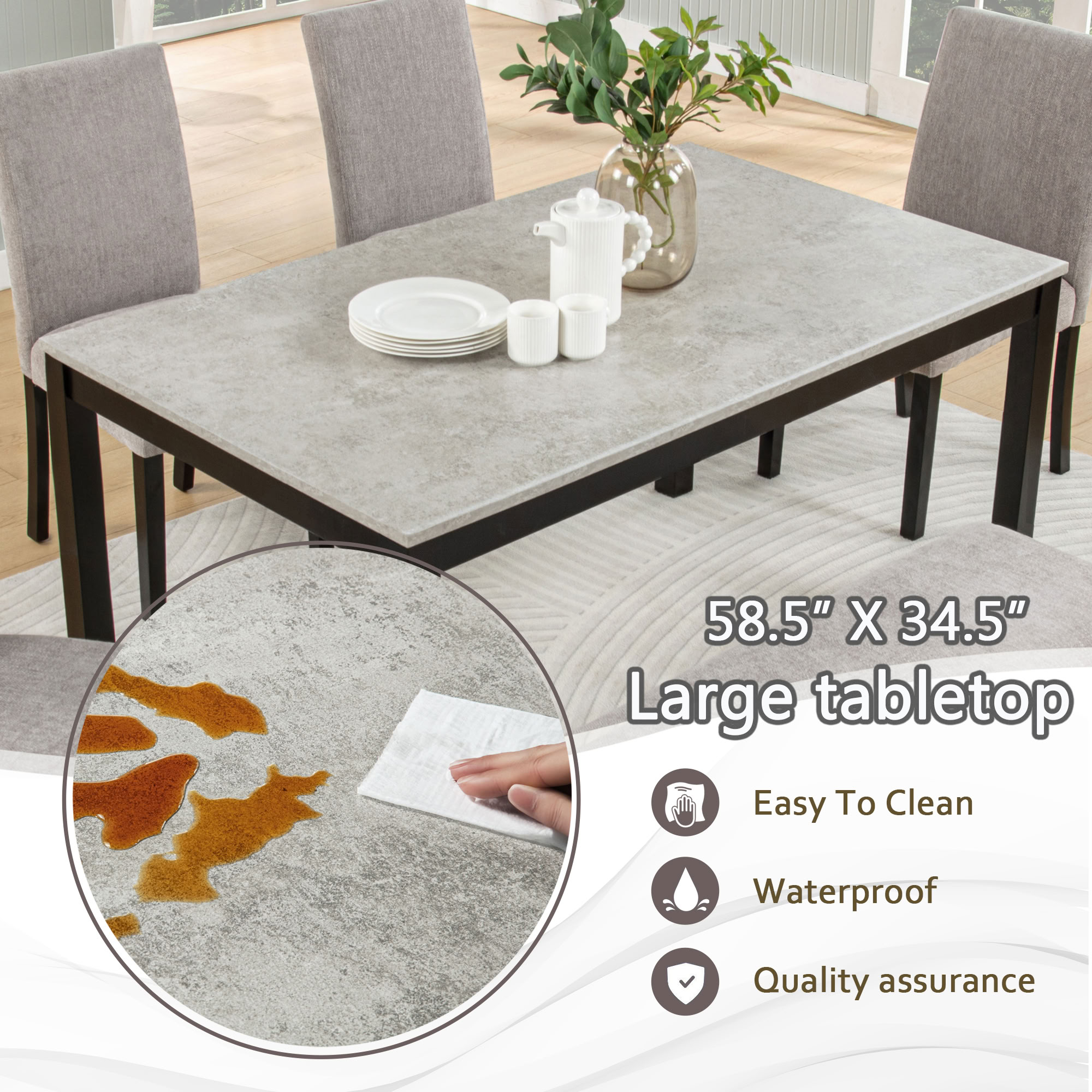 MAYEERTY 6-Piece Dining Table Set with Bench, for 4-6 Person Kitchen Dining Room Restaurant, Grey & Black