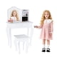 thumbnail image 3 of Juego de Tocador de Maquillaje para Niñas con Espejo y Taburete - Juguete de Madera con Cajón y Organizador, para Niñas de 3 a 9 Años, Incluye Accesorios de Maquillaje de Juguete, blanco, 3 of 26